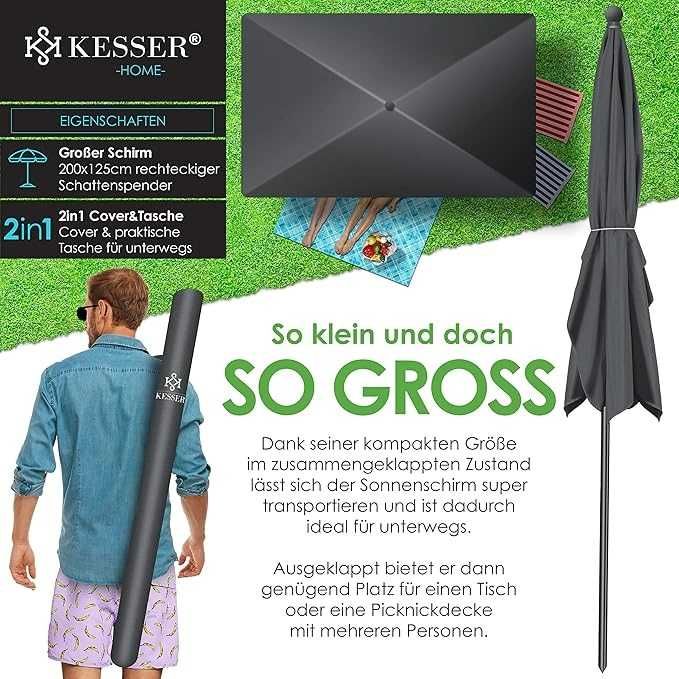 Nowy parasol prostokątny KESSER / patio / ogrodowy / 250x125 !4260!