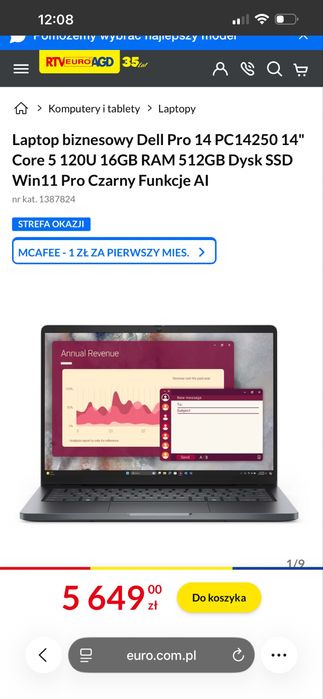 Dell Pro 14 PC14250 Czarny/SSD512GB/Intel Core i5/16GB/GWPR.31MC/Najniższa Cena!