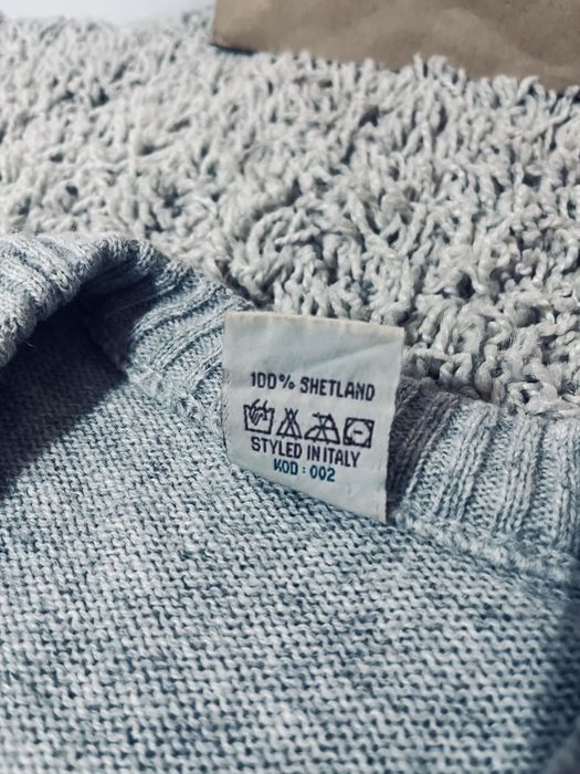Szary meski sweter rozm L shetland welna 100%