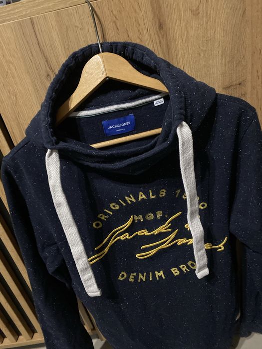Bluza Jack&Jones S męska granatowa tłoczona z kapturem nie ocieplana