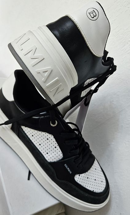 Balmain 44 sneakersy B-COURT FLIP skórzane buty trampki nowe z metkami piękne biało czarne
