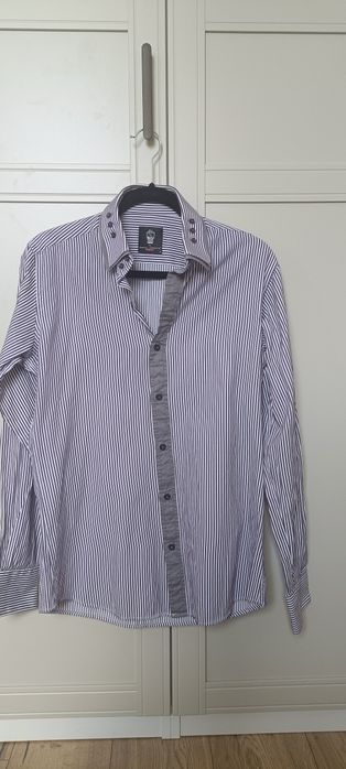 Koszula Pako Lorente M w paski fioletowa slim fit