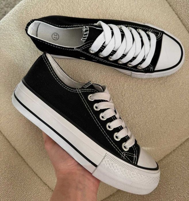 Женские кеды Конверс низкие на платформе черные Converse All Star