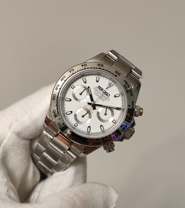 Seiko MOD Daytona BIAŁY White Sliver Srebrny NOWY Custom Personalizowany Zegarek Męski OYSTER