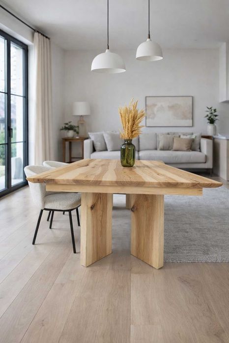 Stół masywny drewniany japandi duży zestaw żywica epoksydowa Unikat