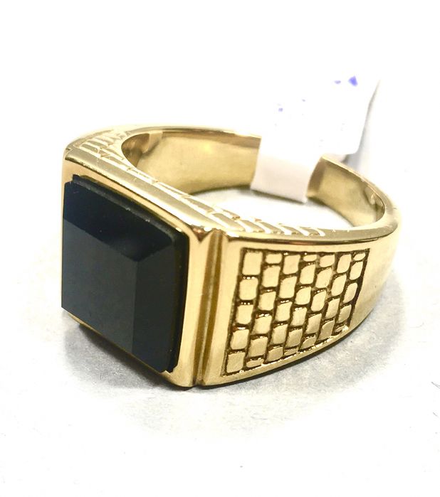 Złoty męski sygnet VERSACE z Onyksem•pozłacany 18K 0,750