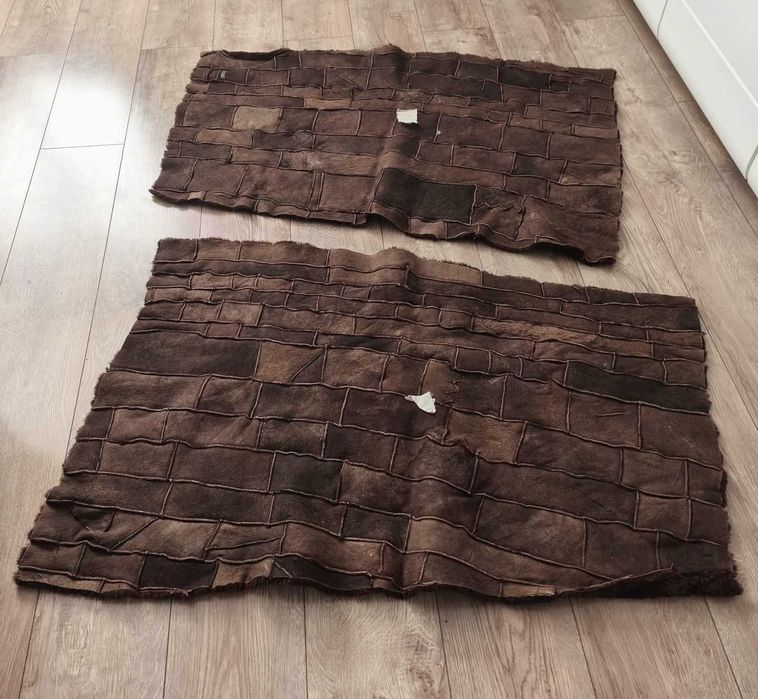 Narzuta dywanik z naturalnego futra owczego – patchwork, PRL, brązowy