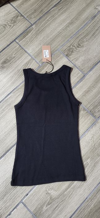 Czarny top damski prążek bawełna premium logo unikat S