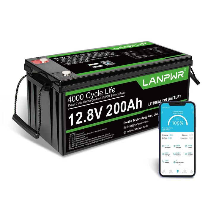 Акумулятор LanPWR LiFePO4 12V/200AH BMS, Bluetooth літій-заліз-фосфатн
