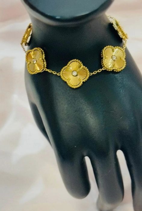 Złota gruba bransoletka koniczynki stal chirurgiczna nierdzewna