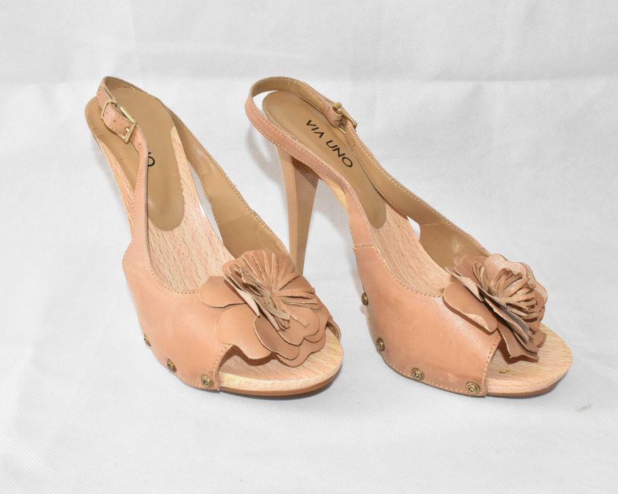Szpilki VIA UNO 41 kremowe sandały kwiat obcas 13 cm eleganckie
