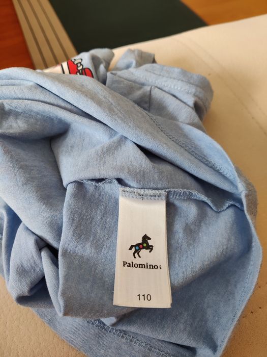 T-shirt azul, manga curta, carro bombeiros, Palomino C &A, 110 cm