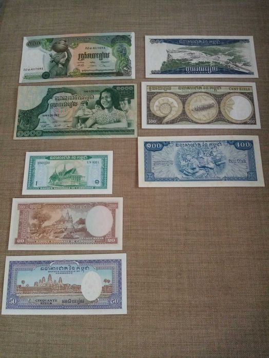 CAMBODGE 11 Notas, 8 notas do Banque Nationale du Cambodge e 3 do National Bank of Cambodia- NOVAS NÃO CIRCULADAS de várias Séries  ver as fotos