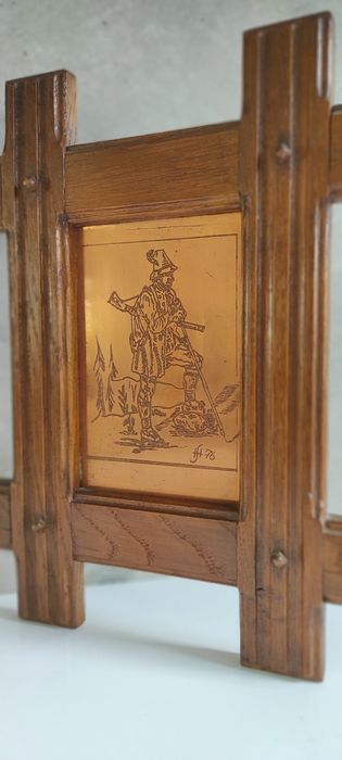 Myśliwy Płaskorzeźba Miedź Strzelba