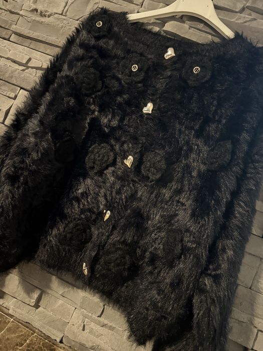 Sweter na guziki nowy alpaka rozpinany naszywki włosie rozmiar uni