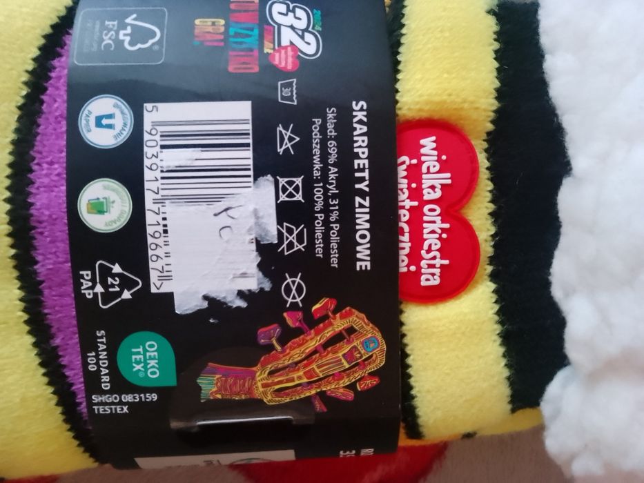 Nowe Skarpety zimowe WOŚP rozmiar 35-38