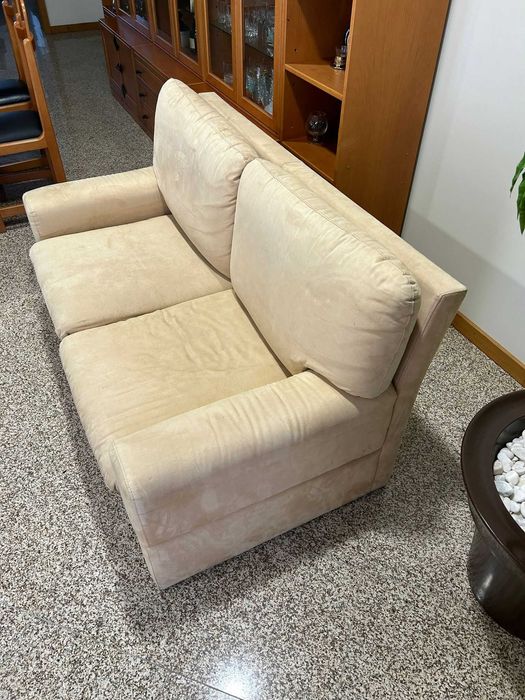 Sofá e Poltrona Bege em Veludo - Usado