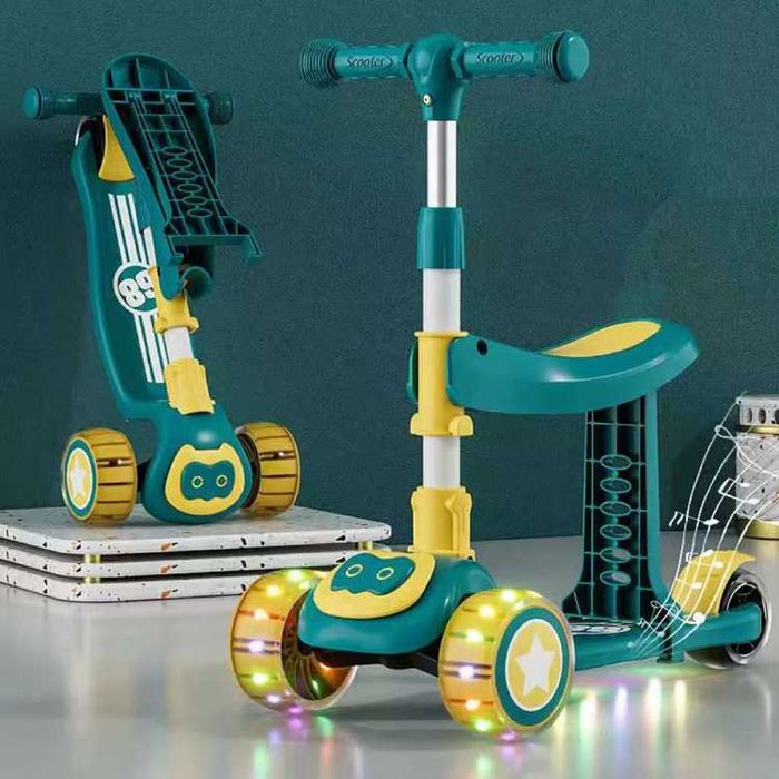 Hulajnoga dla dzieci trójkołowa LED z siedziskiem