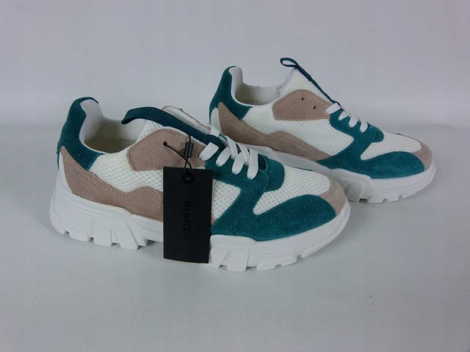 Bianco sportowe sneakersy skóra tkanina z metką 40 25,5 cm