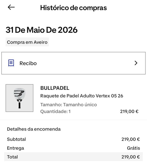 Raquete Bullpadel Vertex 05 2026 nova (6.5h de uso)