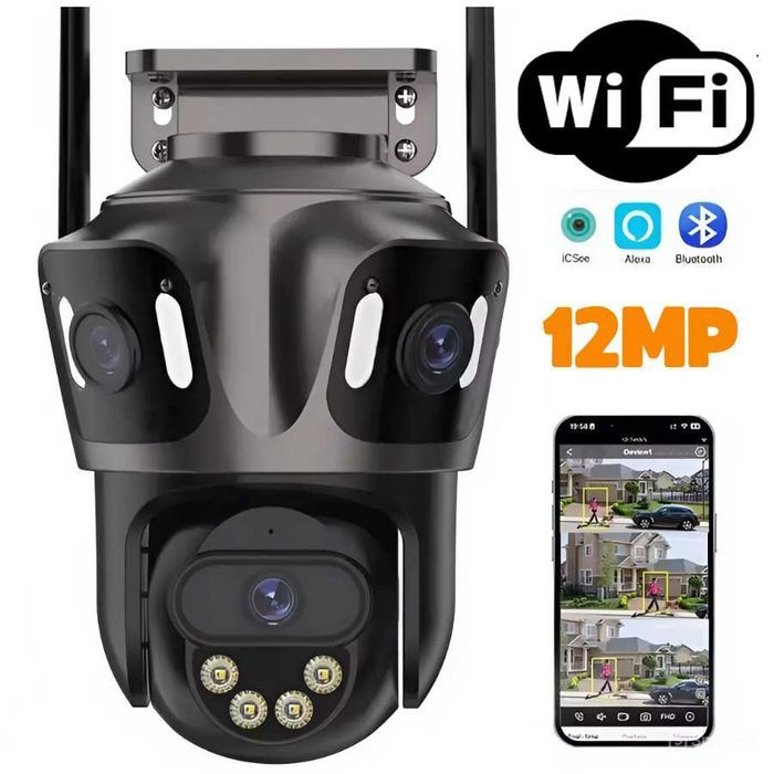 12MP iCsee Потрійна вулична вайфай камера відеонагляду Besder XM88