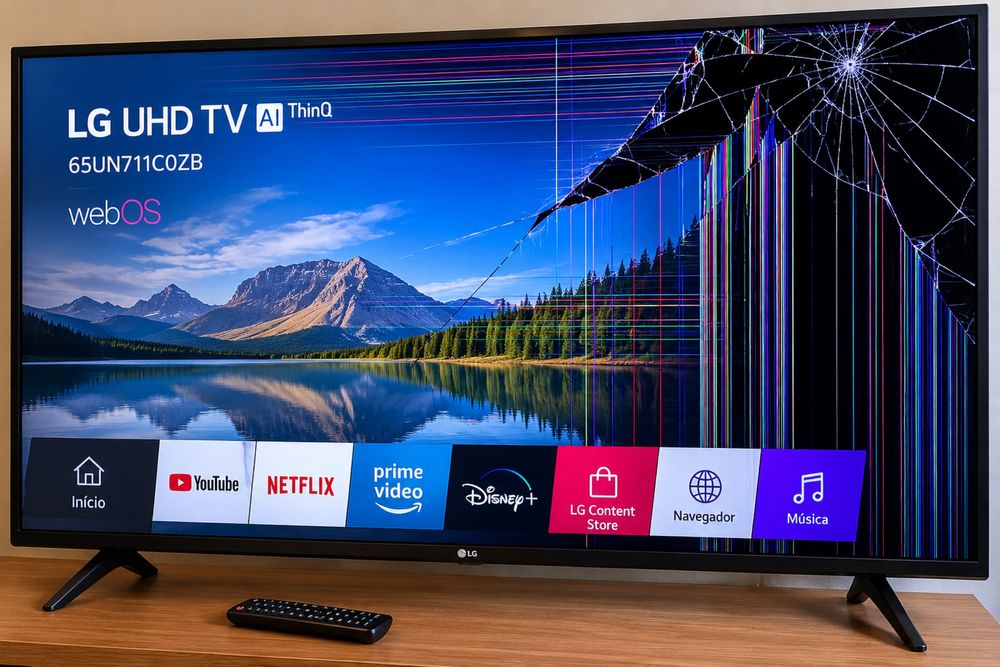 TV LG 65” 4K UHD Smart TV – Modelo 65UN711C0ZB ecra partido
