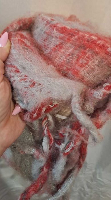 Cieniowany Koc Pled z Frędzlami Czerwono Szary r.130/170