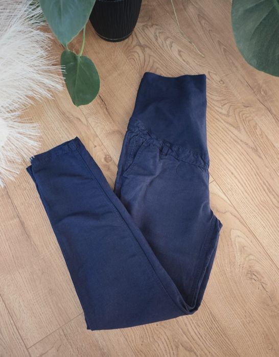 Spodnie ciążowe granatowe Len i Wiskoza! H&M mama rozmiar M