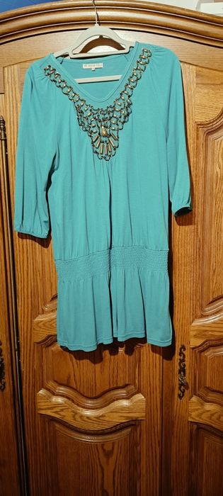 Zielona elegancka bluzka z naszytymi koralikami L