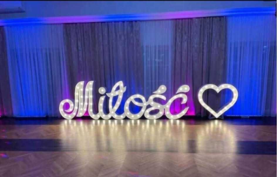 Napis Miłość Pisana z sercem 120 cm wysokości Pisany Wynajem Warszawa