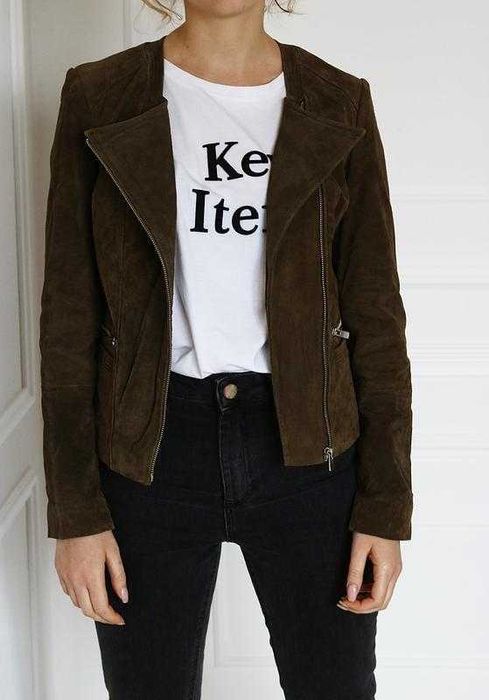 Куртка з натуральної шкіри замш mango