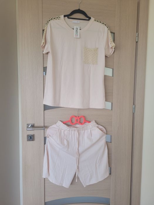 Beżowy komplet dres wiskoza wiskozy M 38 L 40 italy moda