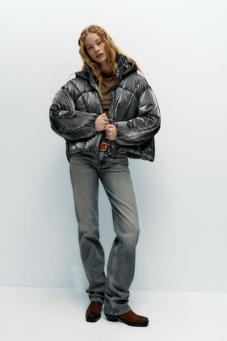 Металізована стьобана куртка-анорак ZARA