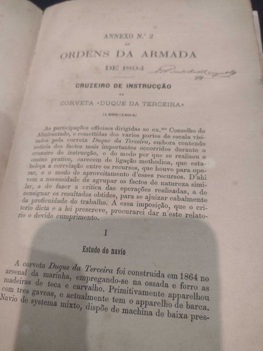 Corveta Duque da Terceira 1894 Ordens da Armada