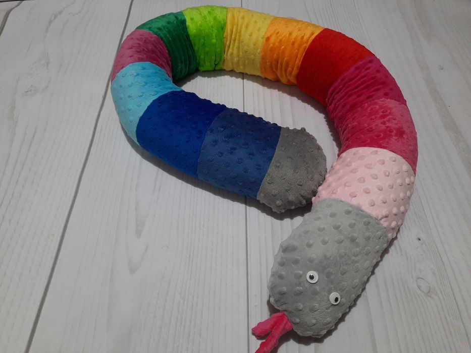 Handmade wałek pod drzwi okno stoper poduszka wąż - kolorowy minky