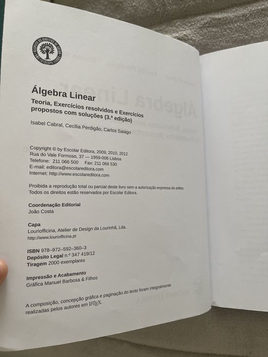 Livro Álgebra Linear - Escolar Editora