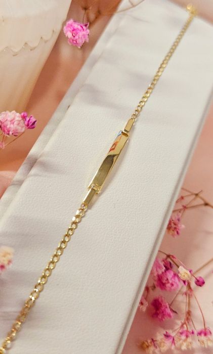Złota bransoletka dziecięca pancerka gładka blaszką pr 585 dł 16 cm