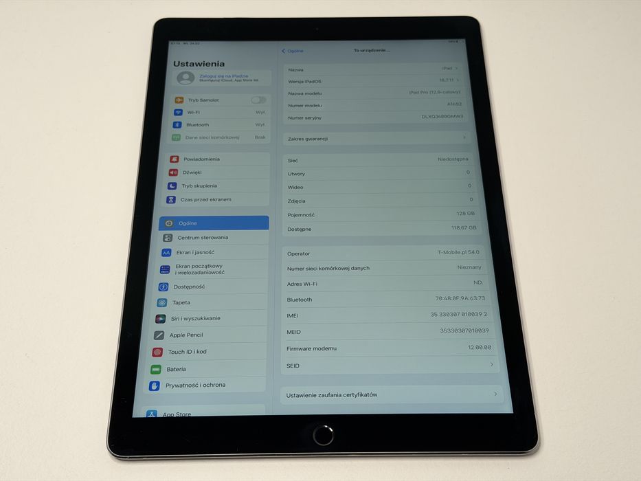 iPad Pro 12.9 1. gen. (A1652)- Cellular (LTE) - wada - faktura VAT 23%