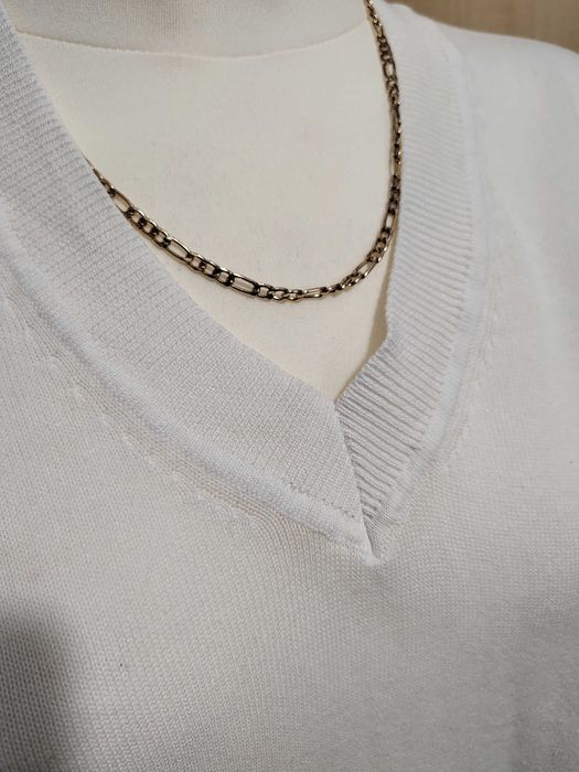 Klasyczny bawełniany biały gładki sweter z dekoltem w serek M&S L 40