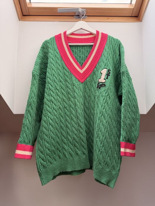 Sweter oxford damski zielony oversize