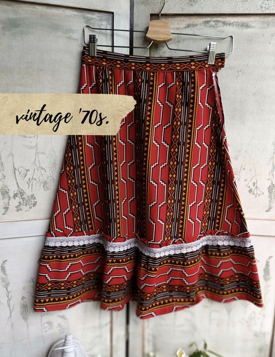 Spódnica skirt real vinatge '70s talia waist 31,5x2 folk Boho etno