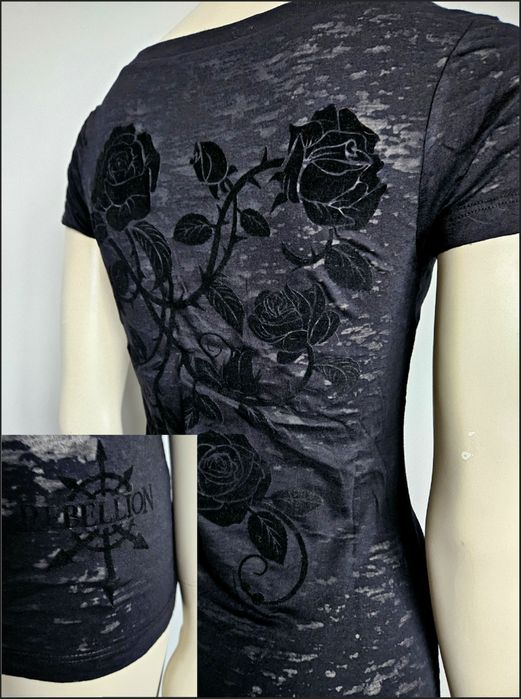 2x Koszulka t-shirt bluzka goth gothic S z dekoltem V burnout velvet