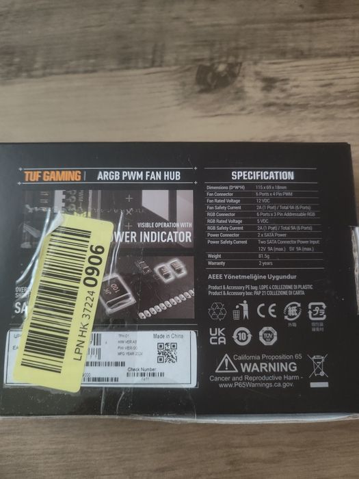 ASUS TUF Gaming ARGB PWM Fan Hub, Kontroler wentylatora, Czarny
