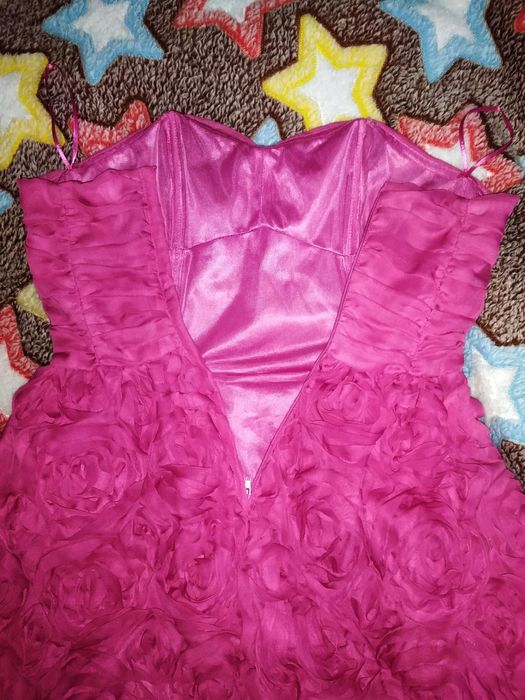 Розовое платье с цветами пышное нарядное XXS-XS ярко розовое платье