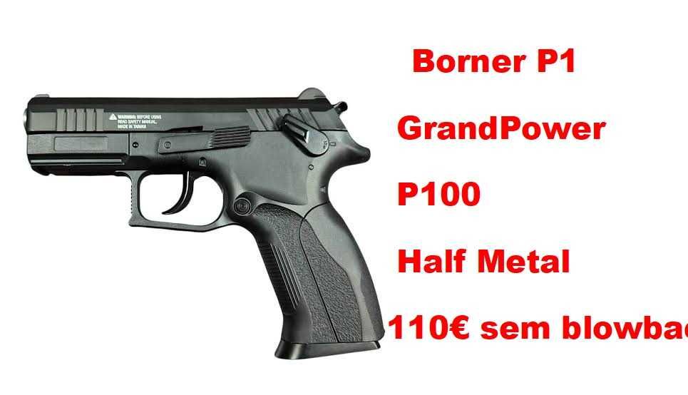 Pistolas Pressão de ar CO2 SEM blowback Borner  P100 - Crosman Wildcat - SwissArms PT92 e PT247