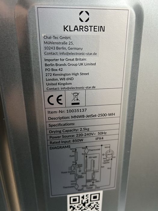 Сушильна машина з Німеччини KLARSTEIN Jet Set 10035137