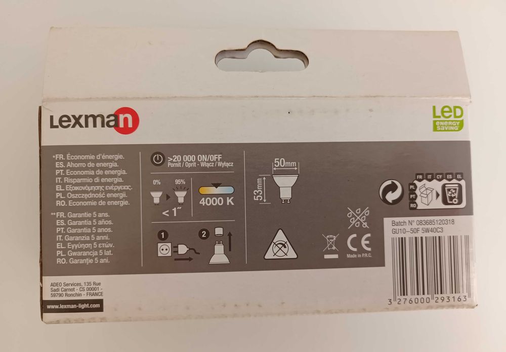 Lâmpadas Lexman LED 4000 K GU10 460 Lumens