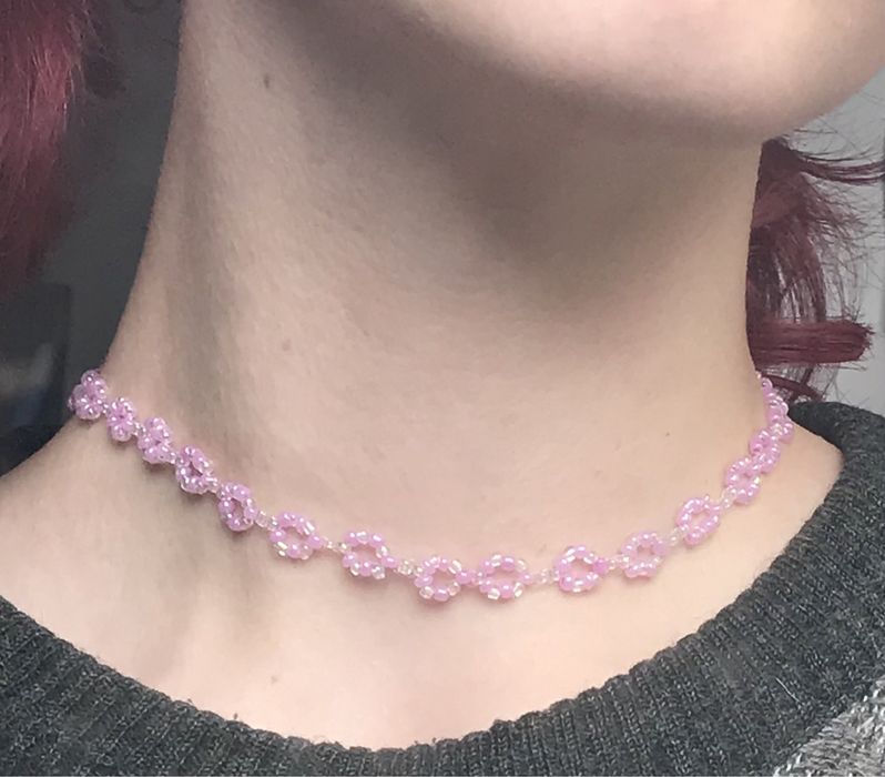 Naszyjnik różowy handmade pleciony