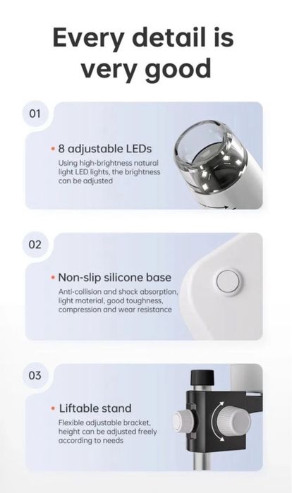 Microscópio digital IPS video e fotografias