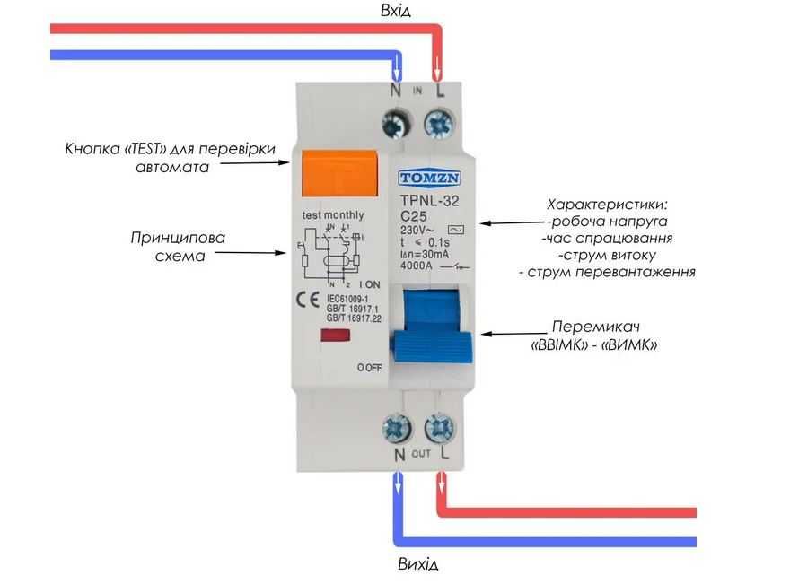 TOMZN УЗО диференціальний автомат АС 16А  20А  25А  32А  40А  63А